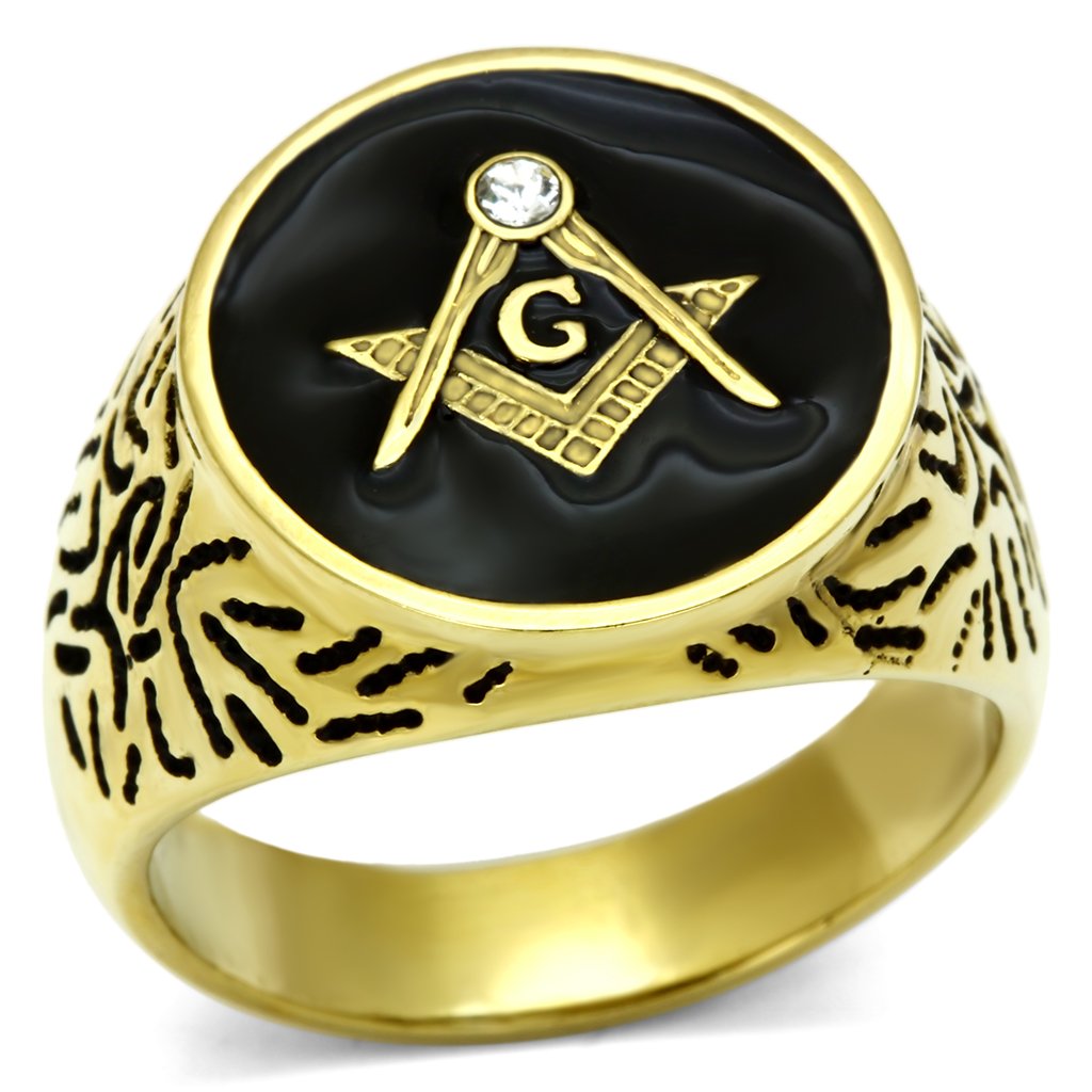 IP Gold(Ion Plating) Stainless Steel Ring with Top Grade Crystal  in Clear