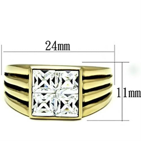 IP Gold(Ion Plating) Stainless Steel Ring with Top Grade Crystal  in Clear