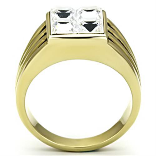 IP Gold(Ion Plating) Stainless Steel Ring with Top Grade Crystal  in Clear