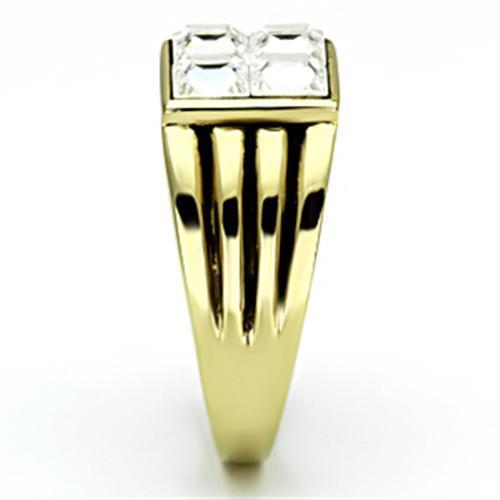 IP Gold(Ion Plating) Stainless Steel Ring with Top Grade Crystal  in Clear