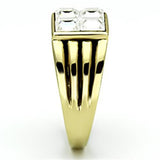IP Gold(Ion Plating) Stainless Steel Ring with Top Grade Crystal  in Clear