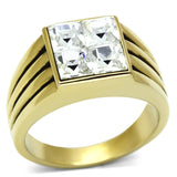 IP Gold(Ion Plating) Stainless Steel Ring with Top Grade Crystal  in Clear