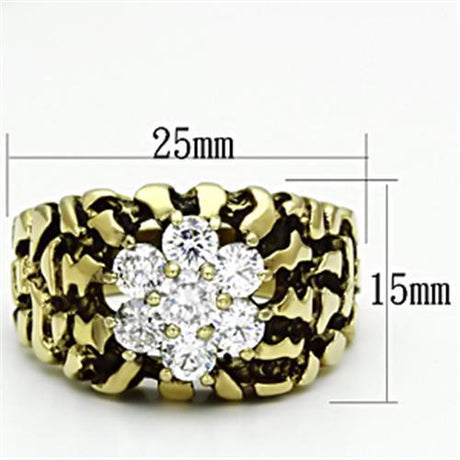 IP Gold(Ion Plating) Stainless Steel Ring with AAA Grade CZ  in Clear
