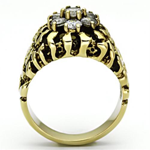 IP Gold(Ion Plating) Stainless Steel Ring with AAA Grade CZ  in Clear