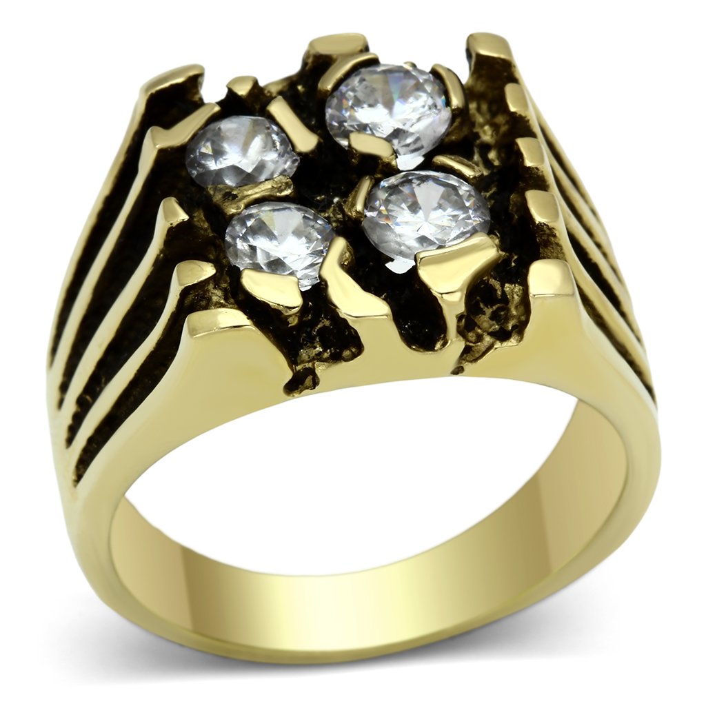 IP Gold(Ion Plating) Stainless Steel Ring with AAA Grade CZ  in Clear