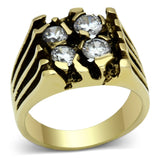 IP Gold(Ion Plating) Stainless Steel Ring with AAA Grade CZ  in Clear