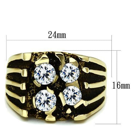 IP Gold(Ion Plating) Stainless Steel Ring with AAA Grade CZ  in Clear