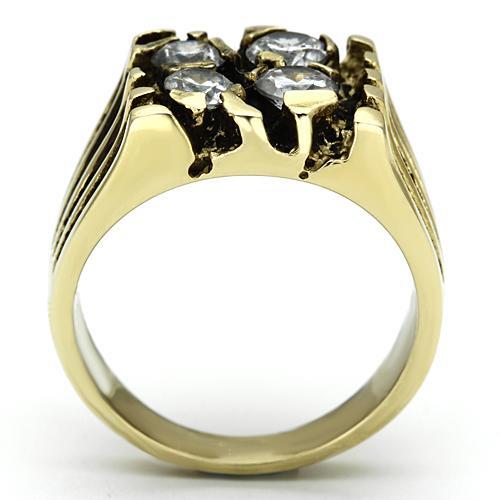 IP Gold(Ion Plating) Stainless Steel Ring with AAA Grade CZ  in Clear