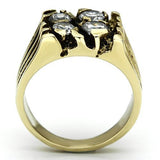 IP Gold(Ion Plating) Stainless Steel Ring with AAA Grade CZ  in Clear