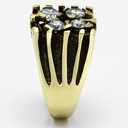 IP Gold(Ion Plating) Stainless Steel Ring with AAA Grade CZ  in Clear