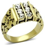 IP Gold(Ion Plating) Stainless Steel Ring with Top Grade Crystal  in Clear