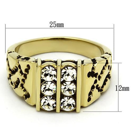 IP Gold(Ion Plating) Stainless Steel Ring with Top Grade Crystal  in Clear