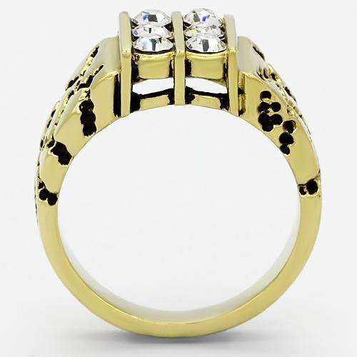 IP Gold(Ion Plating) Stainless Steel Ring with Top Grade Crystal  in Clear