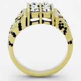 IP Gold(Ion Plating) Stainless Steel Ring with Top Grade Crystal  in Clear