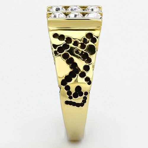 IP Gold(Ion Plating) Stainless Steel Ring with Top Grade Crystal  in Clear