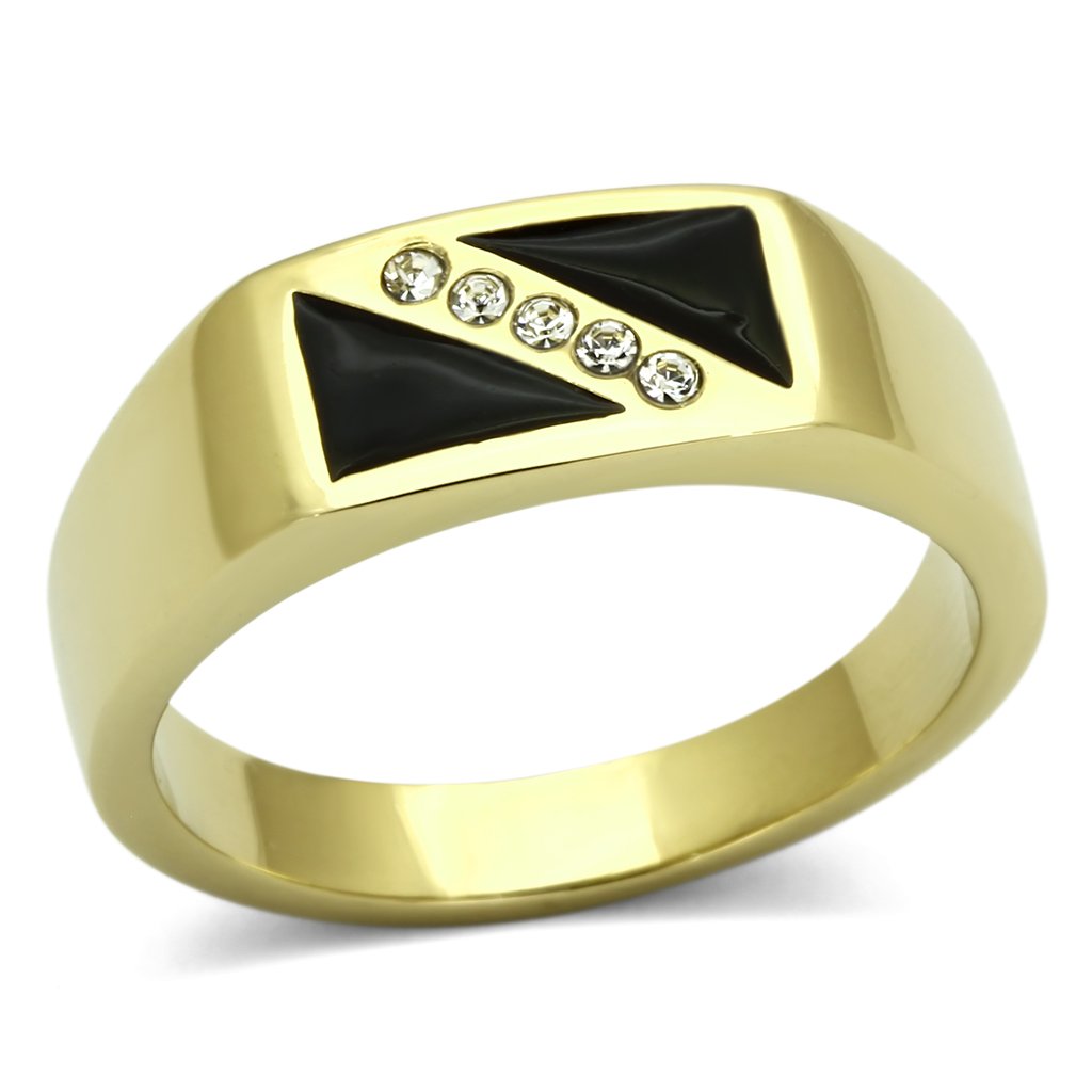 IP Gold(Ion Plating) Stainless Steel Ring with Top Grade Crystal  in Clear