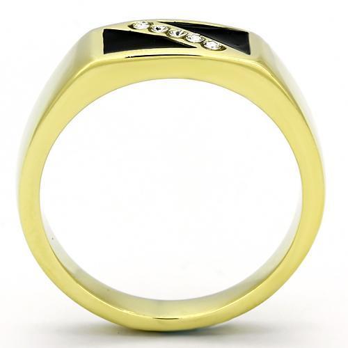 IP Gold(Ion Plating) Stainless Steel Ring with Top Grade Crystal  in Clear