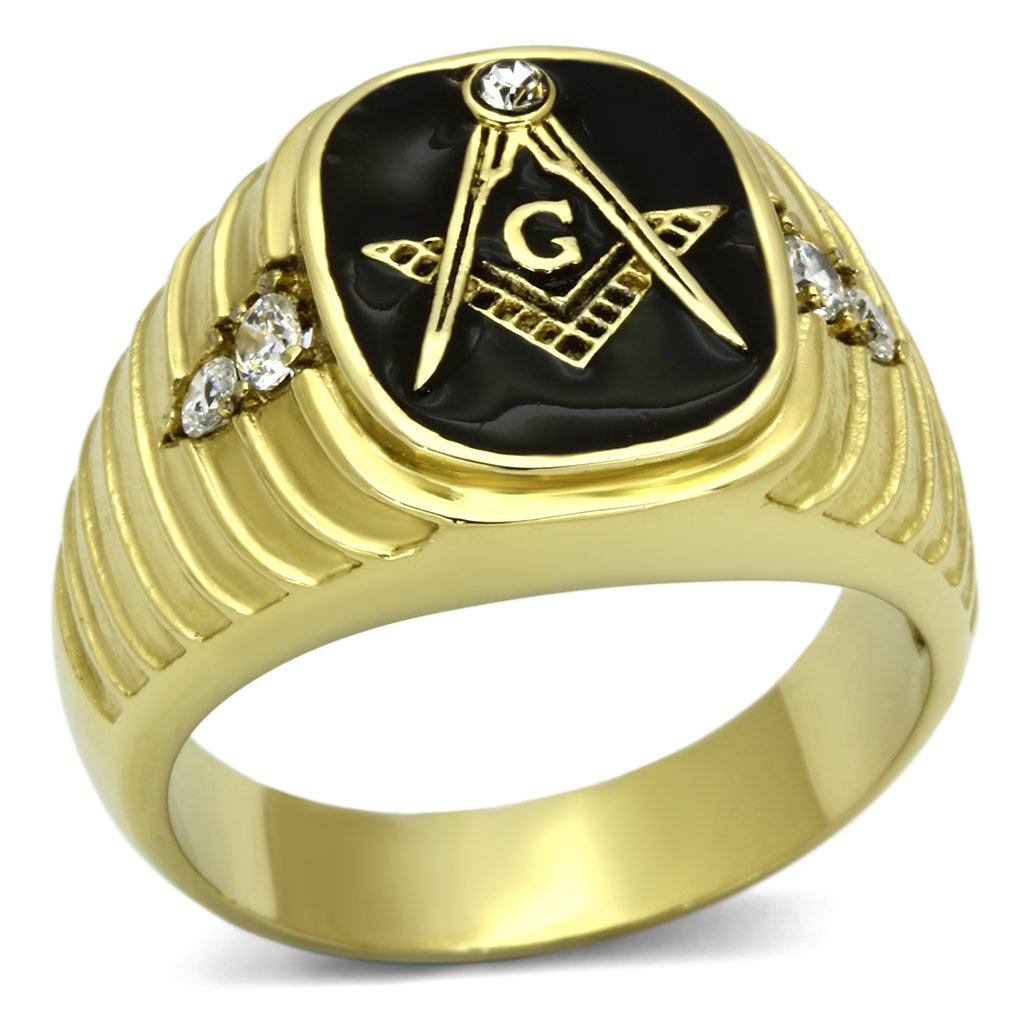IP Gold(Ion Plating) Stainless Steel Ring with Top Grade Crystal  in Clear