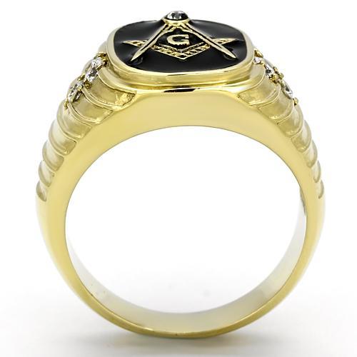 IP Gold(Ion Plating) Stainless Steel Ring with Top Grade Crystal  in Clear