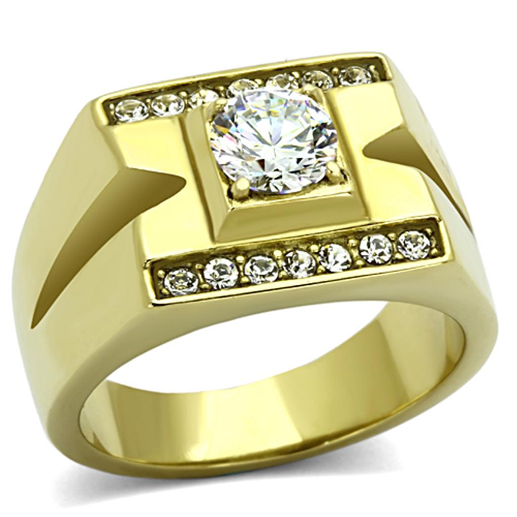 IP Gold(Ion Plating) Stainless Steel Ring with AAA Grade CZ  in Clear