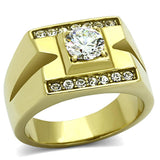 IP Gold(Ion Plating) Stainless Steel Ring with AAA Grade CZ  in Clear