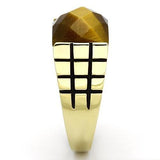 IP Gold(Ion Plating) Stainless Steel Ring with Semi-Precious Tiger Eye in Topaz