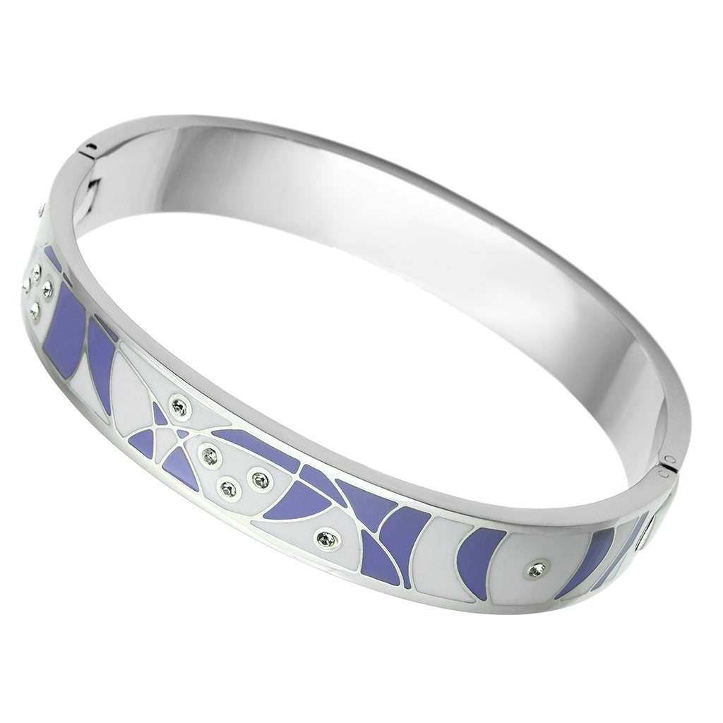High polished (no plating) Stainless Steel Bangle with Top Grade Crystal  in Clear