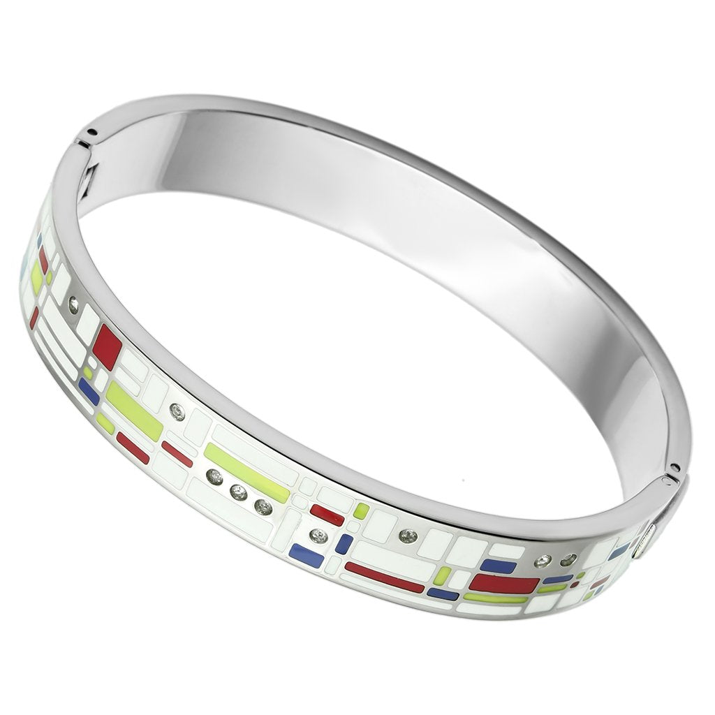 High polished (no plating) Stainless Steel Bangle with Top Grade Crystal  in Clear