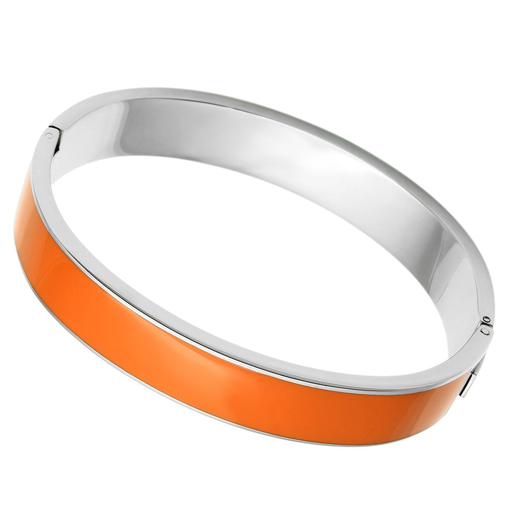 High polished (no plating) Stainless Steel Bangle with Epoxy  in Orange