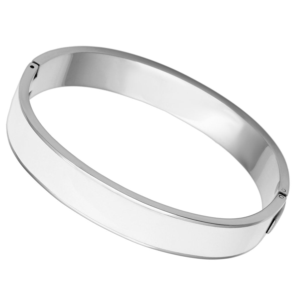 High polished (no plating) Stainless Steel Bangle with Epoxy  in White
