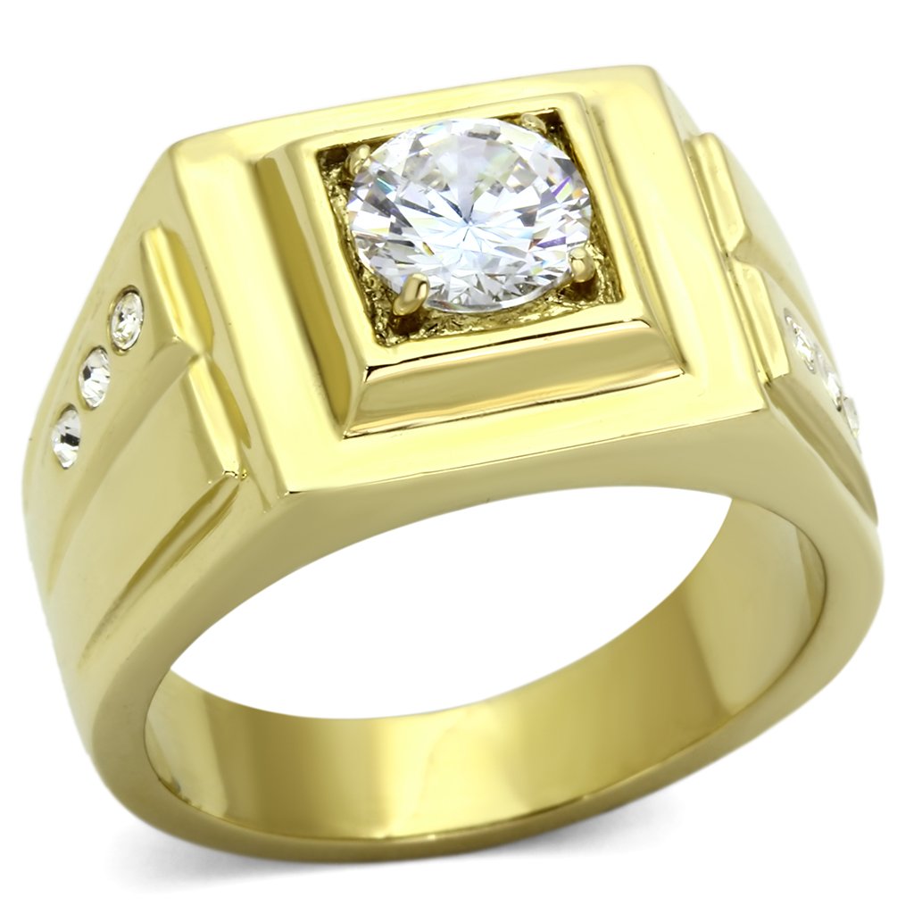 IP Gold(Ion Plating) Stainless Steel Ring with AAA Grade CZ  in Clear