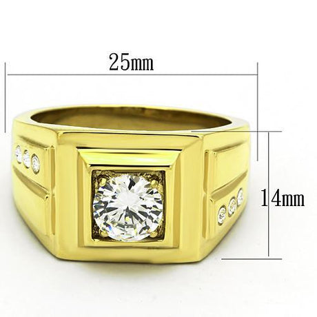 IP Gold(Ion Plating) Stainless Steel Ring with AAA Grade CZ  in Clear