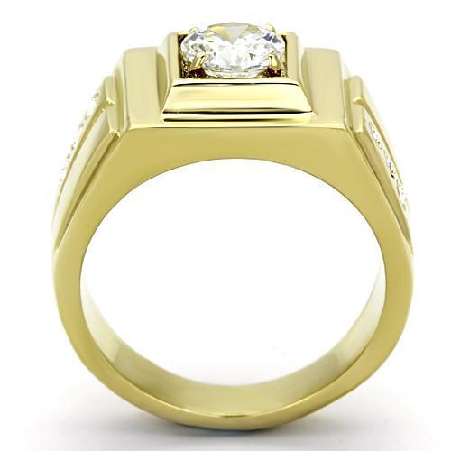 IP Gold(Ion Plating) Stainless Steel Ring with AAA Grade CZ  in Clear
