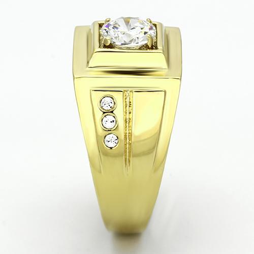 IP Gold(Ion Plating) Stainless Steel Ring with AAA Grade CZ  in Clear