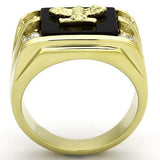 Gold-Plated Western Military Ring with Jet Black Agate