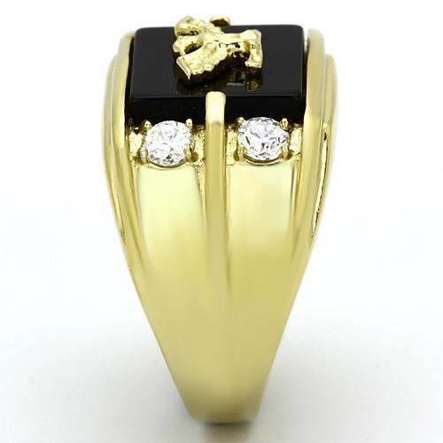 Gold-Plated Western Military Ring with Jet Black Agate