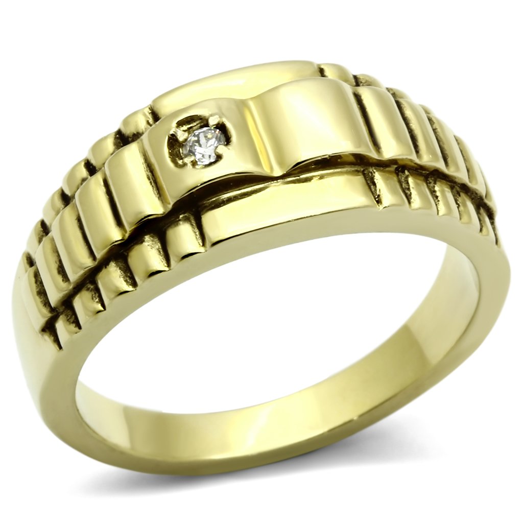 IP Gold(Ion Plating) Stainless Steel Ring with AAA Grade CZ  in Clear