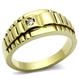 IP Gold(Ion Plating) Stainless Steel Ring with AAA Grade CZ  in Clear