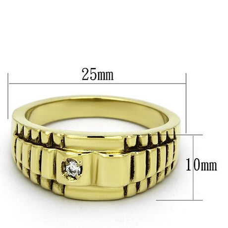 IP Gold(Ion Plating) Stainless Steel Ring with AAA Grade CZ  in Clear