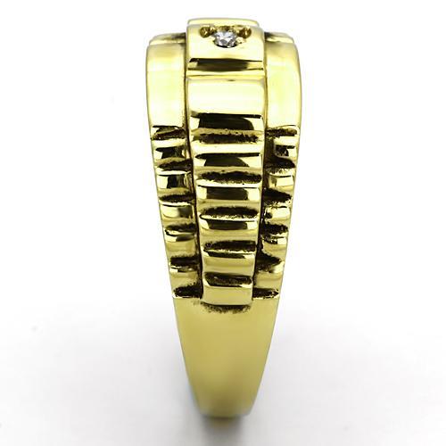 IP Gold(Ion Plating) Stainless Steel Ring with AAA Grade CZ  in Clear