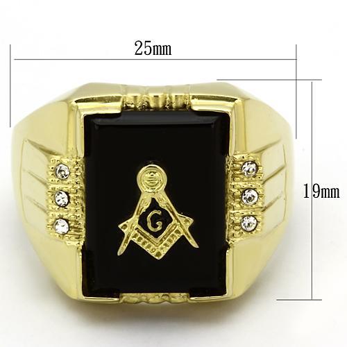 IP Gold(Ion Plating) Stainless Steel Ring with Semi-Precious Agate in Jet