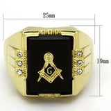 IP Gold(Ion Plating) Stainless Steel Ring with Semi-Precious Agate in Jet