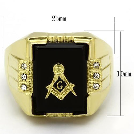 IP Gold(Ion Plating) Stainless Steel Ring with Semi-Precious Agate in Jet