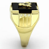 IP Gold(Ion Plating) Stainless Steel Ring with Semi-Precious Agate in Jet