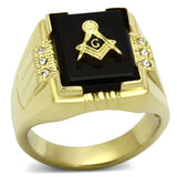 IP Gold(Ion Plating) Stainless Steel Ring with Semi-Precious Agate in Jet