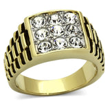 Two-Tone IP Gold (Ion Plating) Stainless Steel Ring with Top Grade Crystal  in Clear