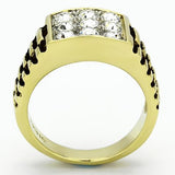 Two-Tone IP Gold (Ion Plating) Stainless Steel Ring with Top Grade Crystal  in Clear