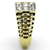 Two-Tone IP Gold (Ion Plating) Stainless Steel Ring with Top Grade Crystal  in Clear