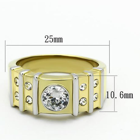 Two-Tone IP Gold (Ion Plating) Stainless Steel Ring with AAA Grade CZ  in Clear