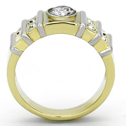 Two-Tone IP Gold (Ion Plating) Stainless Steel Ring with AAA Grade CZ  in Clear